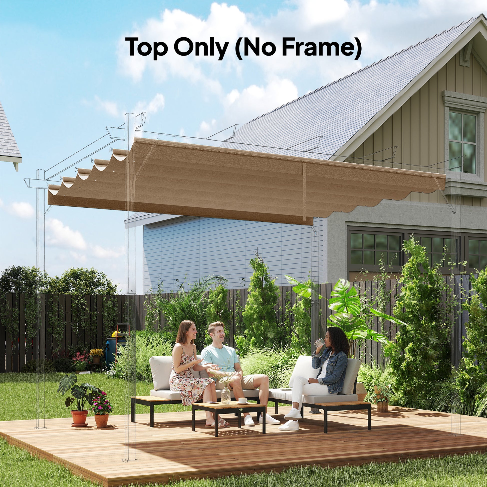 Mediterraneo Retractable Pergola Cover, 2.55 x 2.5 m Replacement Canopy Fabric for 3 x 3 m Frame, Roof Top Only