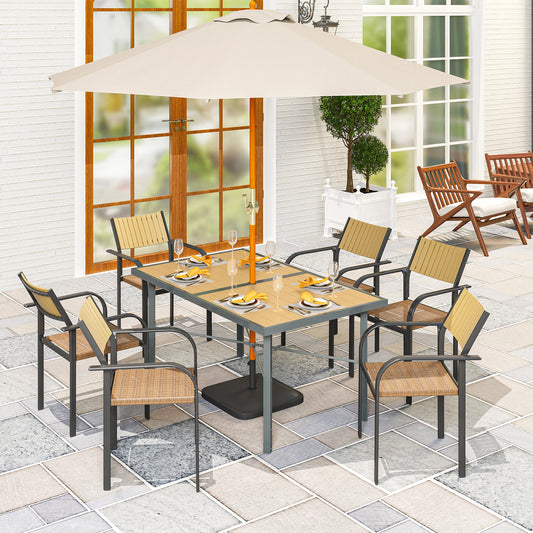 Amalfi Garden Table for 6, 150 cm Rectangular Garden Dining Table with 5 cm Umbrella Hole, Wood Effect Top