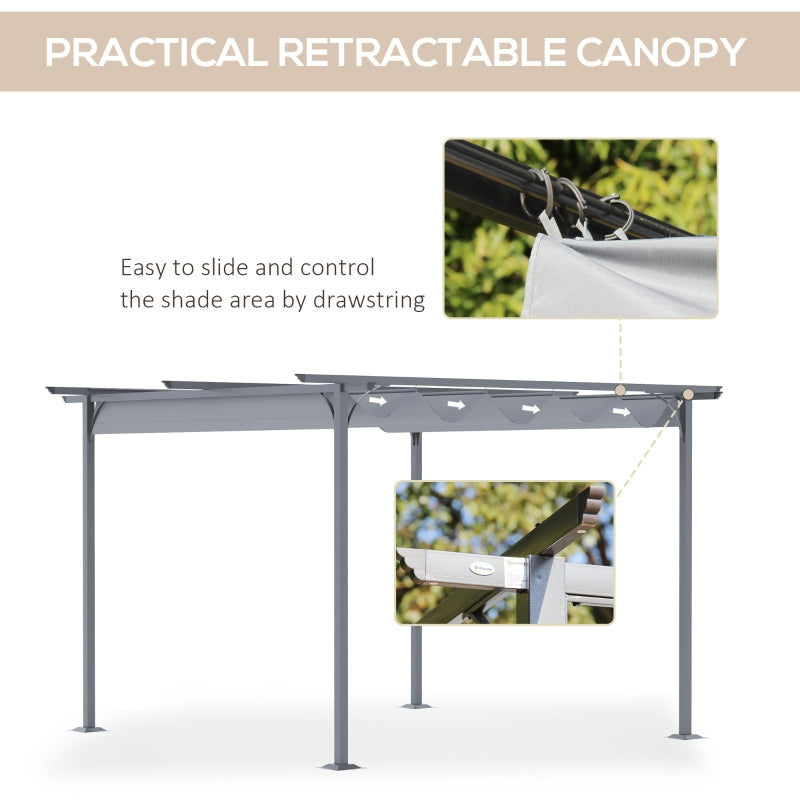 3.5m x 3.5m Grey Metal Pergola with Retractable Canopy – Outdoor Garden Sun Shade Shelter