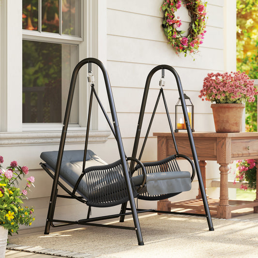 Santorini Rattan Swing Chair, Garden Hanging Swing Seat with Stand and Seat Cushion