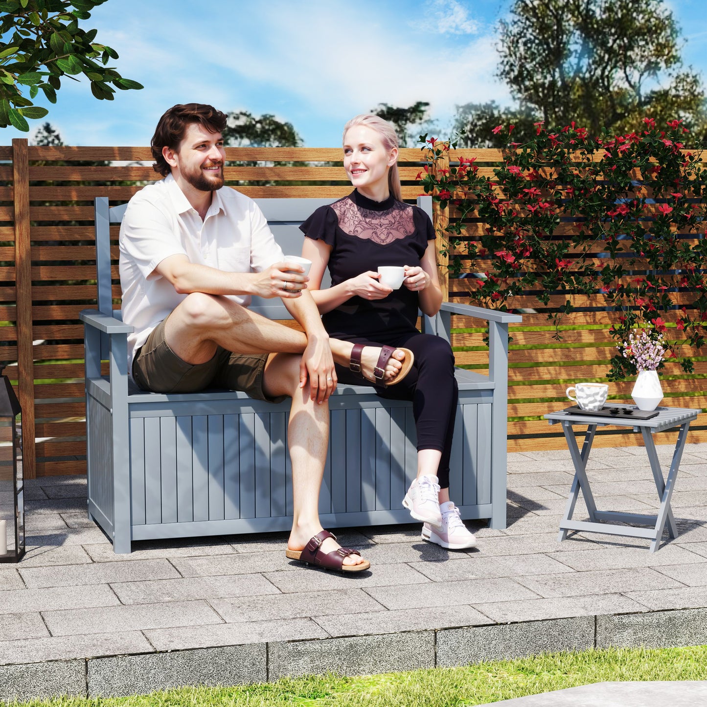 Monaco Two-Seater Wooden Storage Bench - Grey