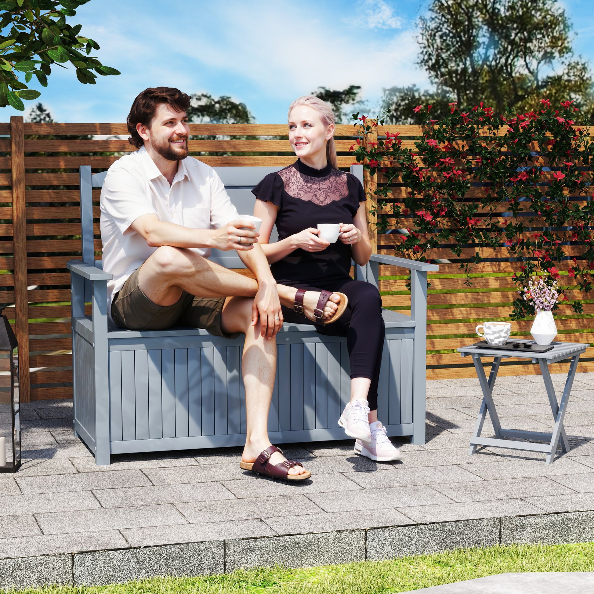 Monaco Two-Seater Wooden Storage Bench - Grey