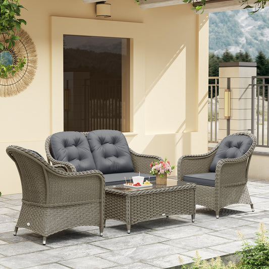 Verona Four-Piece Rattan Sofa Set, with Glass-Top Table - Light Grey