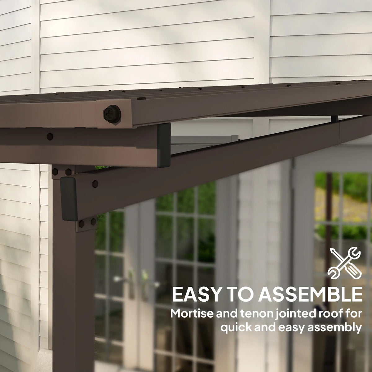 3m x 3m Lean – To Metal Pergola – Brown Wall Mounted Outdoor Patio Shade Shelter