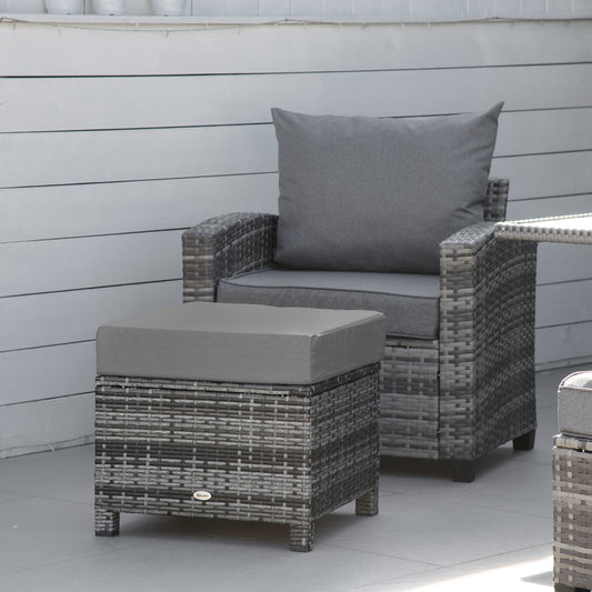 Capri Rattan Footstool Wicker Ottoman with Padded Seat Cushion Garden Furniture for Garden Poolside Living Room