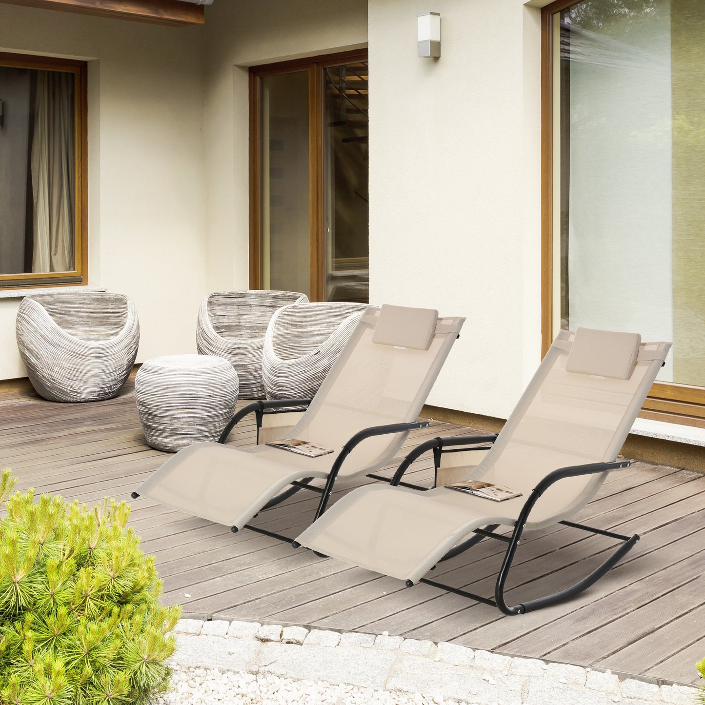 Verona 2PCs Garden Rocking Chair, Patio Sun Lounger Rocker Chair with Breathable Mesh Fabric