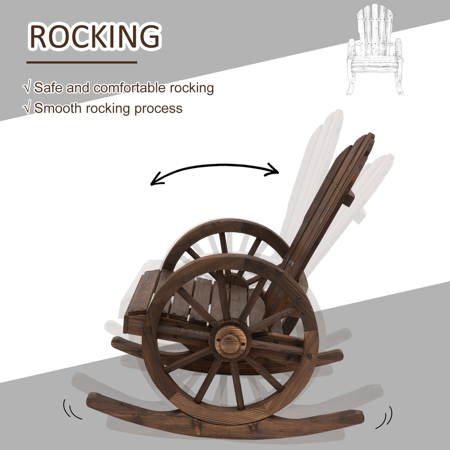 Outsunny Wooden Adirondack Rocking Chair Reclining Armchair Garden Furniture Patio Porch Rocker - Carbonized Wood