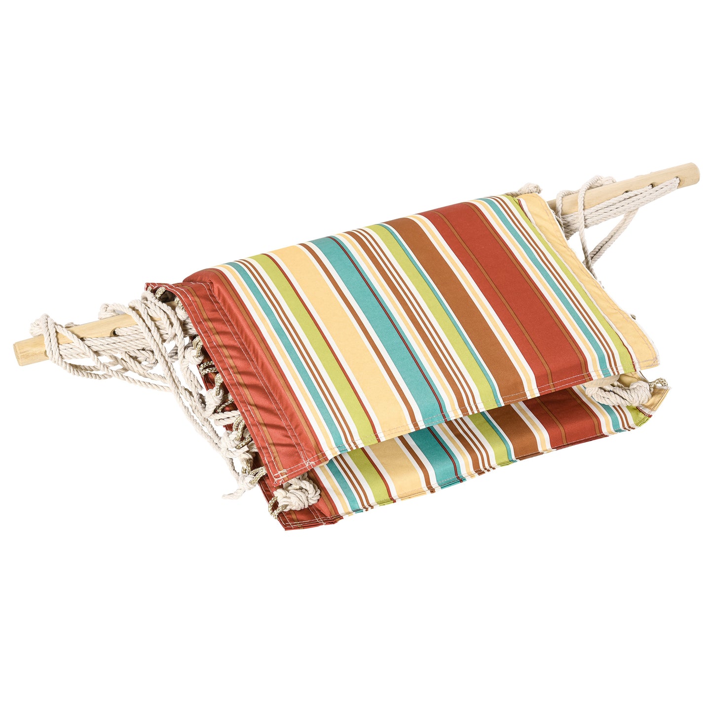 Outsunny Garden Outdoor Hanging Hammock Chair Thick Rope Frame Wooden Arms Safe Wide Seat Garden Outdoor Spot Stylish Multi-Color Stripe
