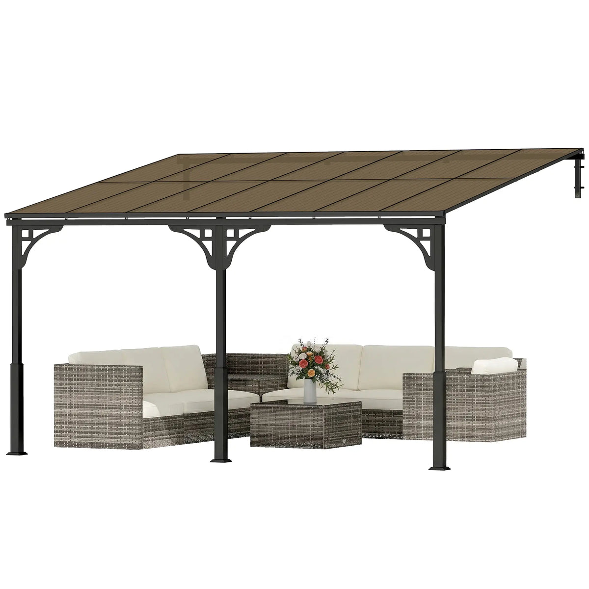 4m x 3m Wall – Mounted Lean – To Metal Pergola with Polycarbonate Hardtop Roof – Heavy Duty Aluminium Garden Gazebo, Weatherproof Patio & BBQ Shelt...