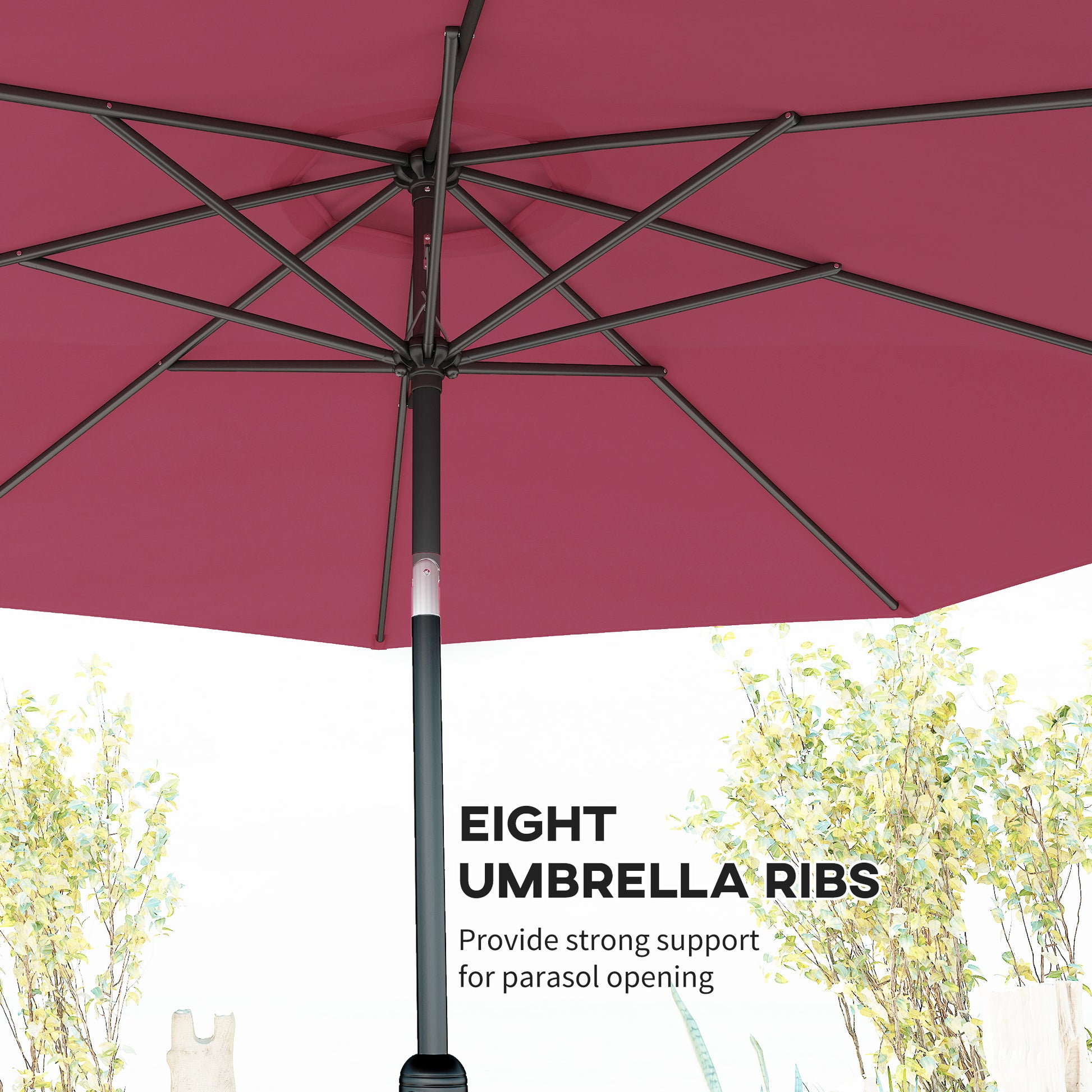 Outsunny 3(m) Tilting Parasol Garden Umbrellas, Outdoor Sun Shade with 8 Ribs, Tilt and Crank Handle for Balcony, Bench, Garden, Wine Red
