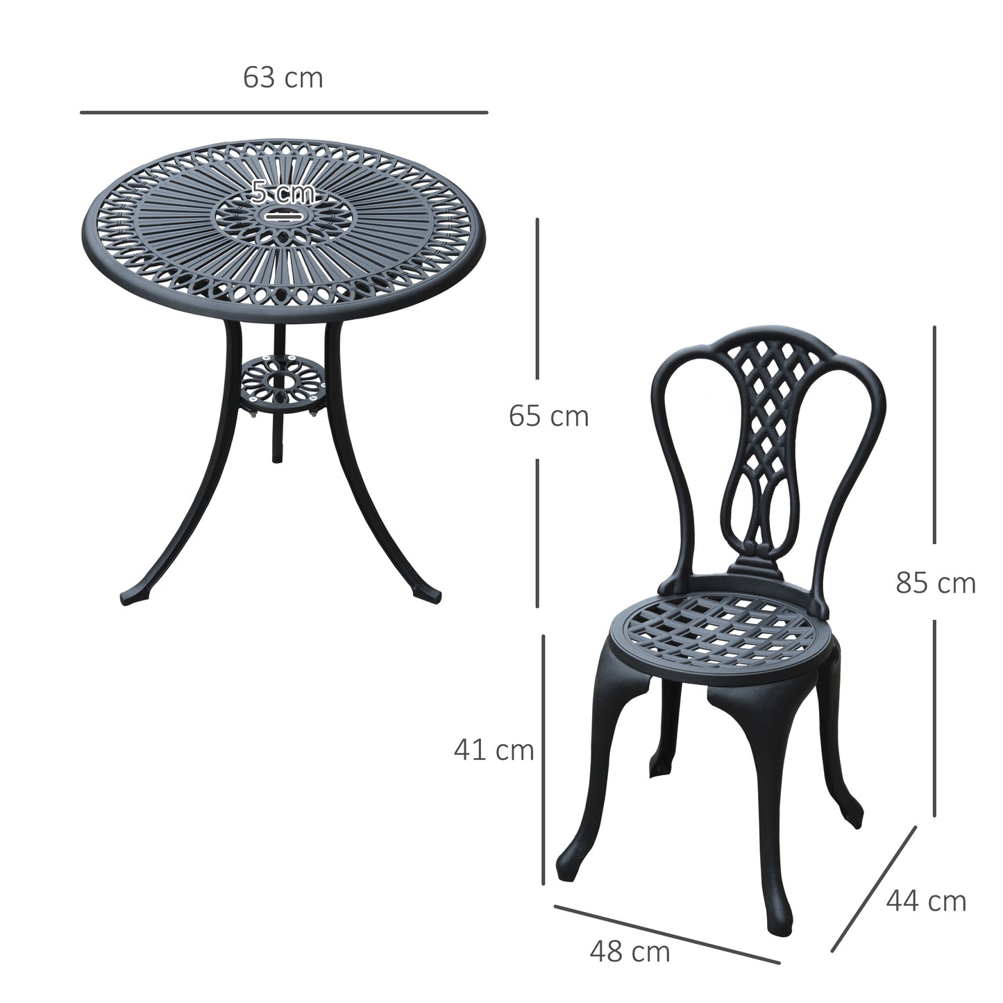Outsunny 3 Piece Small Patio Furnture Cast Aluminium Bistro Set Garden Outdoor Table and Chairs Shabby Chic Style