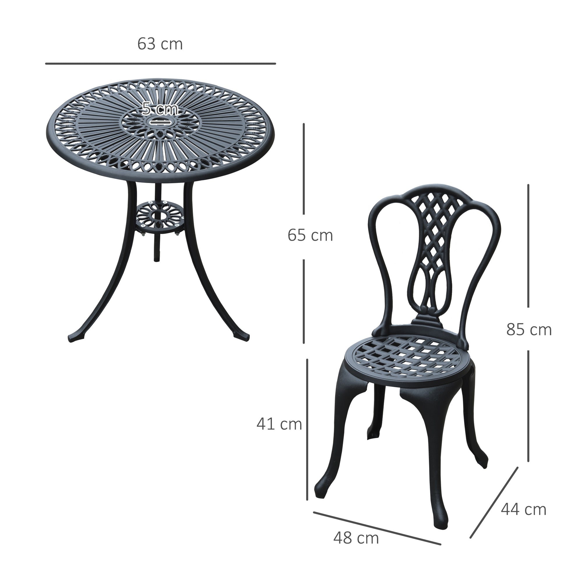 Outsunny 3 Piece Small Patio Furnture Cast Aluminium Bistro Set Garden Outdoor Table and Chairs Shabby Chic Style