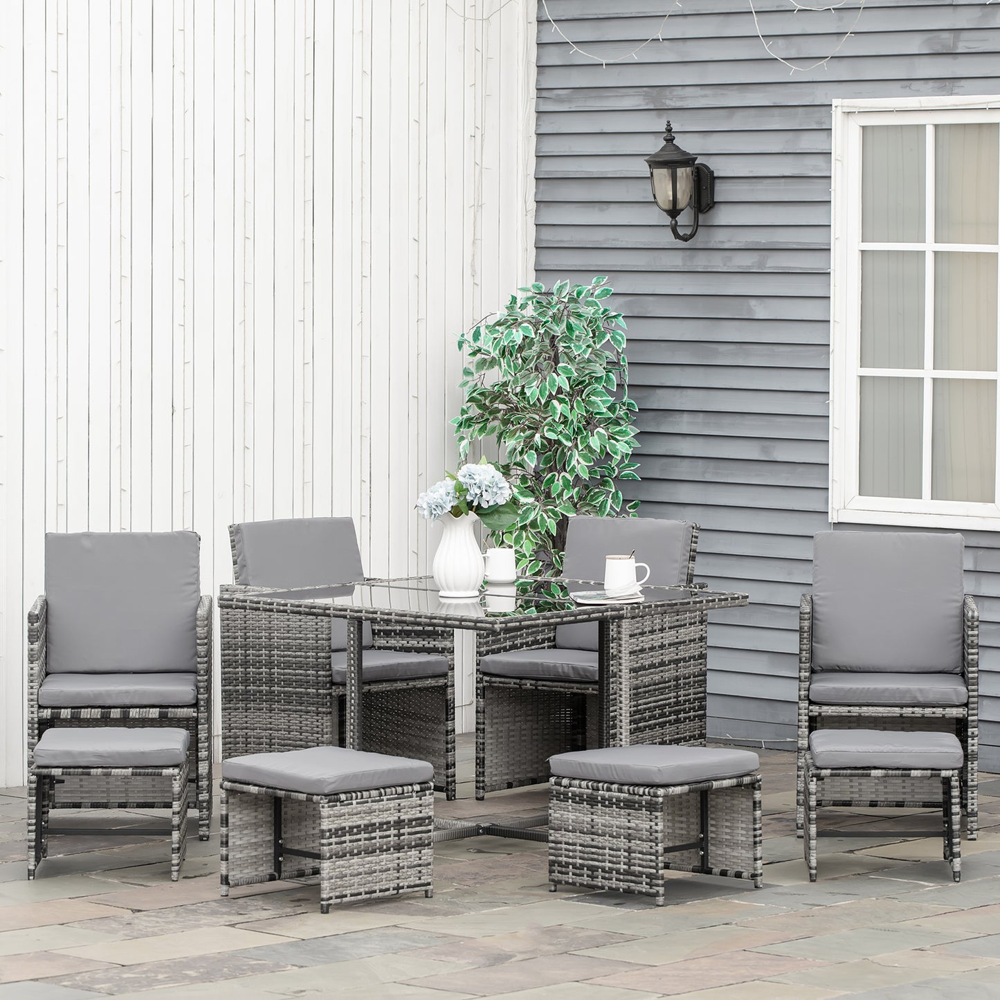 Tivoli 8-Seater Rattan Furniture Set Wicker Weave Patio Dining Table Seat