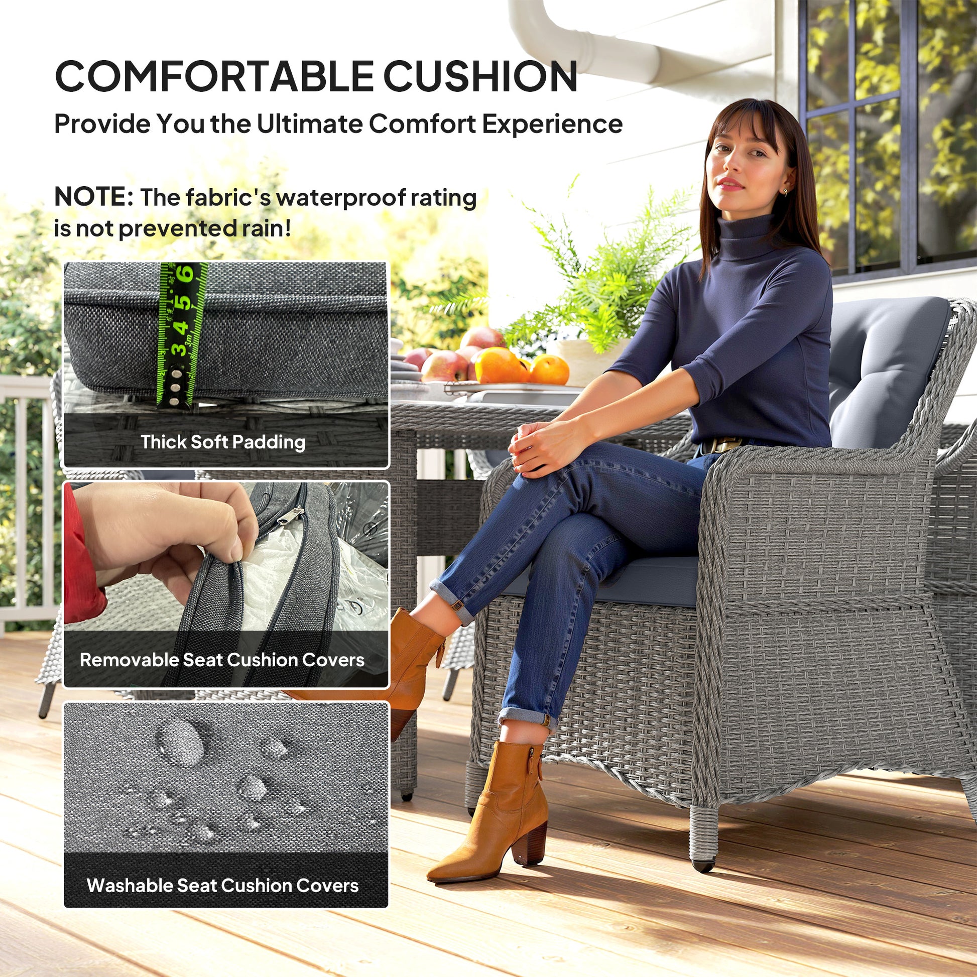 Outsunny 6 Seater Rattan Garden Dining Set with Cushions, Aluminium Outdoor Patio Furniture Set for Garden Gatherings & Outdoor Dining, Mixed Grey