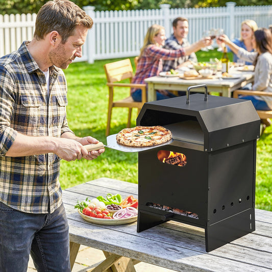 3 in 1 Outdoor Pizza Oven, Portable Wood Fired Pizza Maker with Handles, Stone and Peel