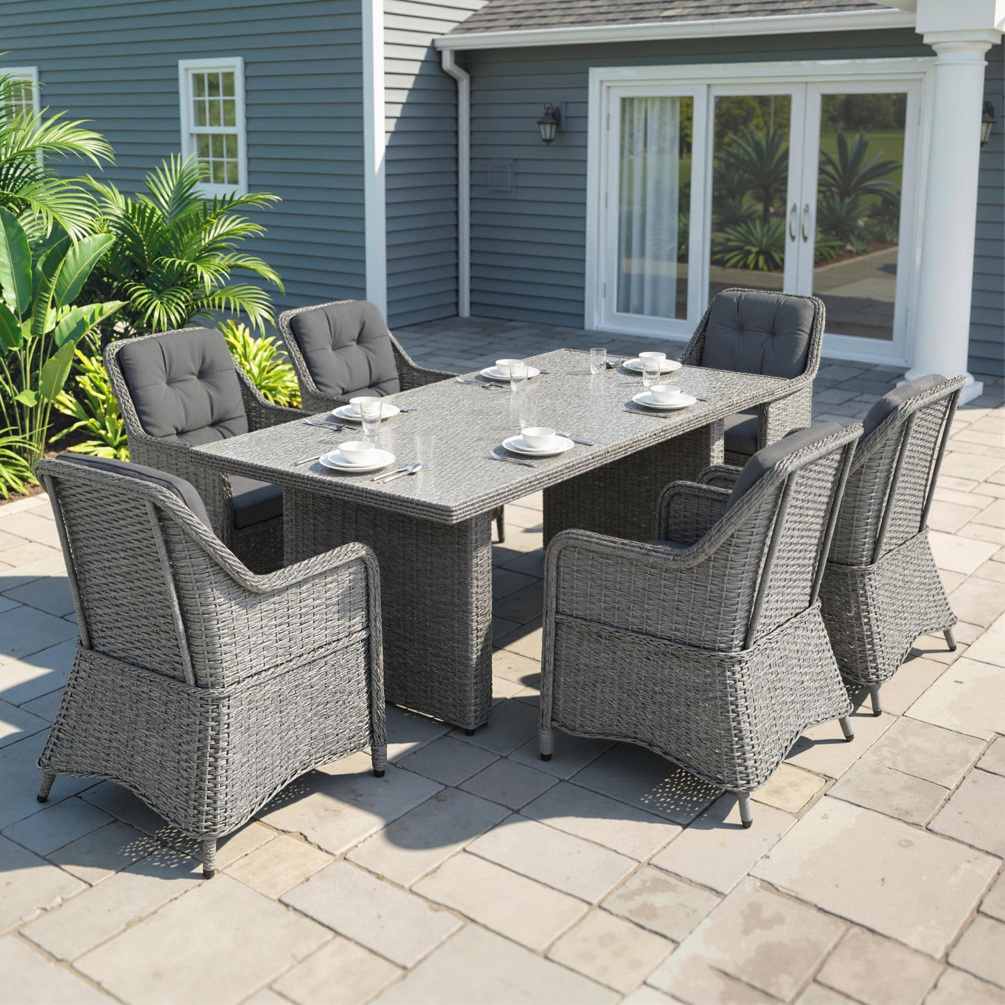 Sorrento 6 Seater Rattan Garden Dining Set with Cushions