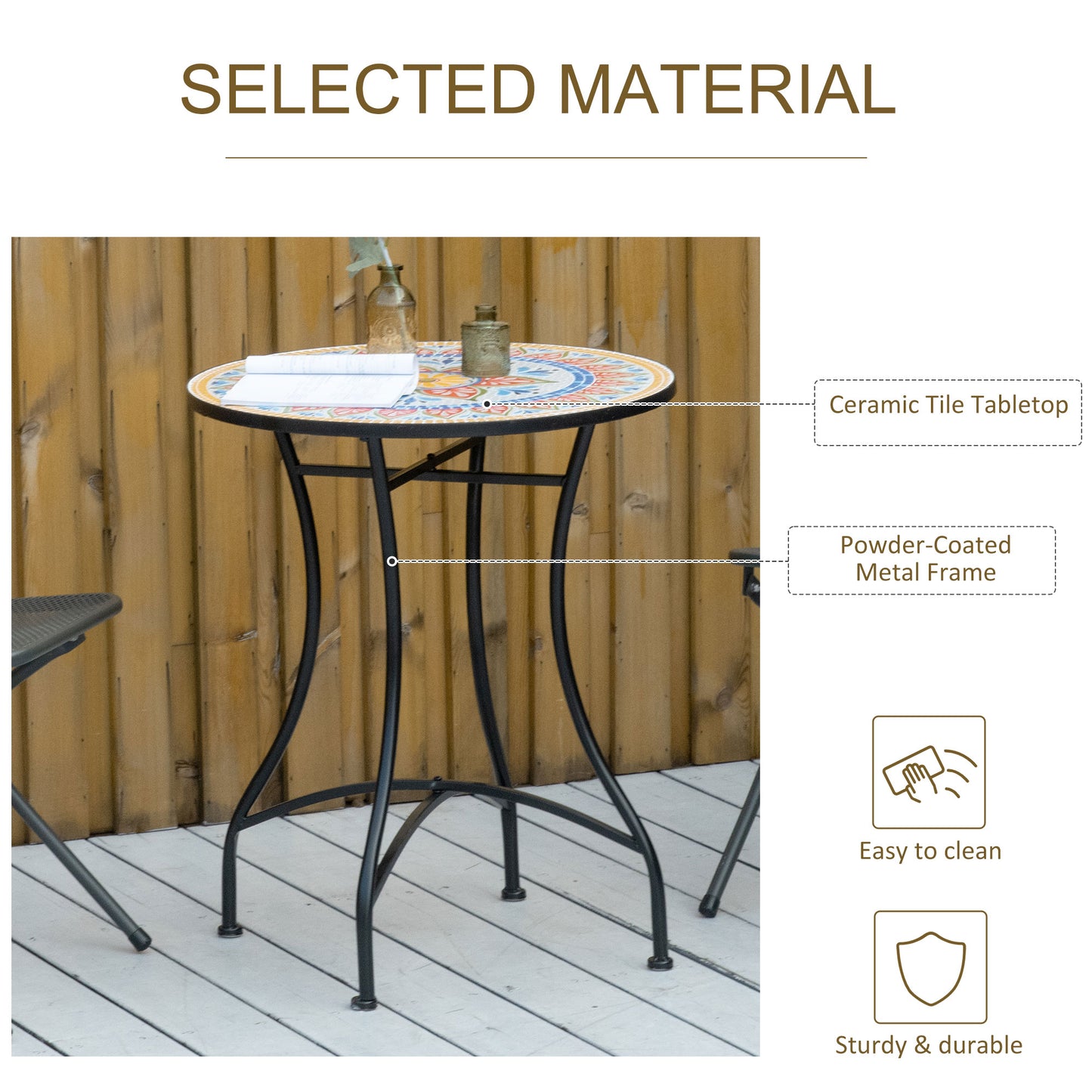 Outsunny Φ60cm Mosaic Outdoor Patio Table - Red