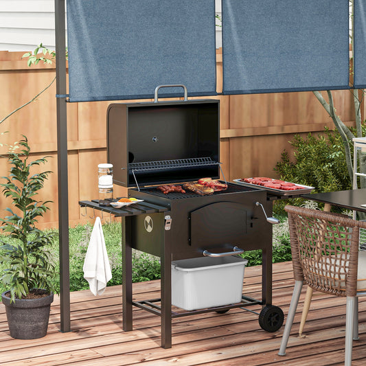 3-in-1 Charcoal BBQ, with Shelves - Black