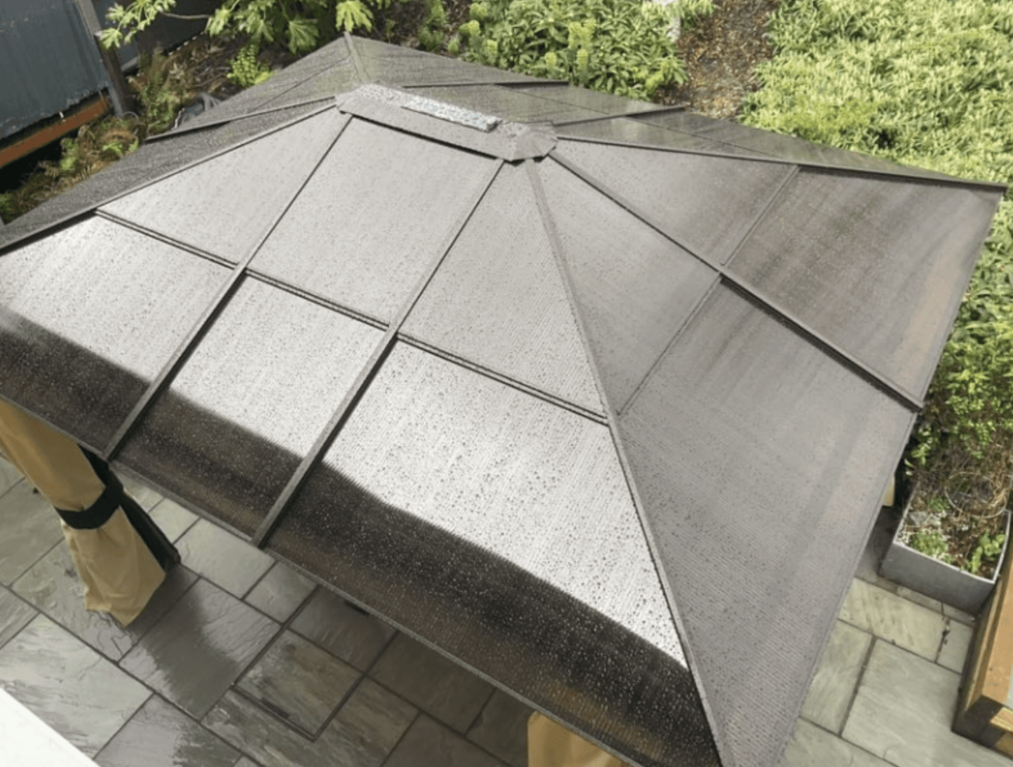 Solar-Powered 3.6 x 3m Aluminium Garden Gazebo with LED Lighting, Polycarbonate Hardtop Roof, Curtains & Insect Mesh Shelter