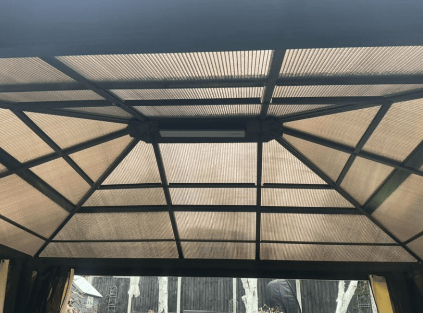 Solar-Powered 3.6 x 3m Aluminium Garden Gazebo with LED Lighting, Polycarbonate Hardtop Roof, Curtains & Insect Mesh Shelter