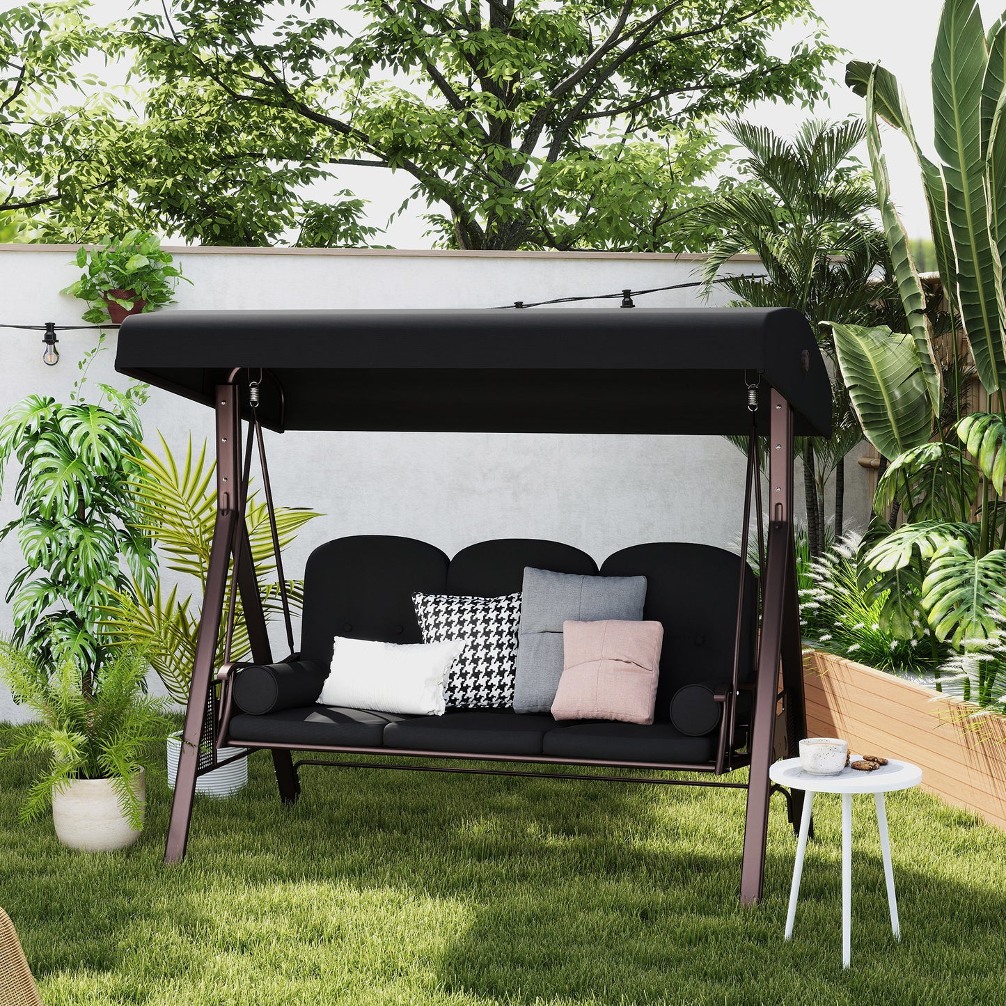 Santorini 3 Seater Swing Chair Hammock Chair with Adjustable Canopy, Black