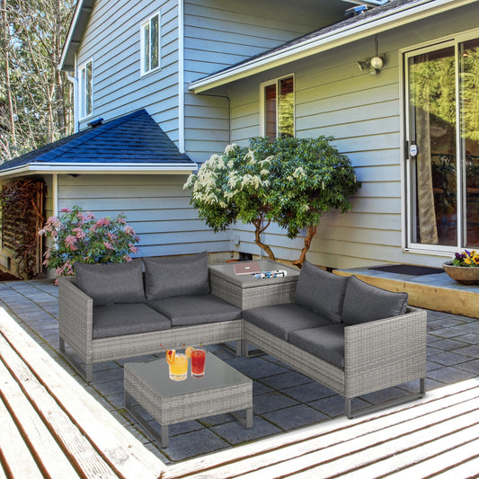 Sorrento 4 Piece Rattan Garden Furniture Set, 4 Seater Garden Sofa Set with Storage Box