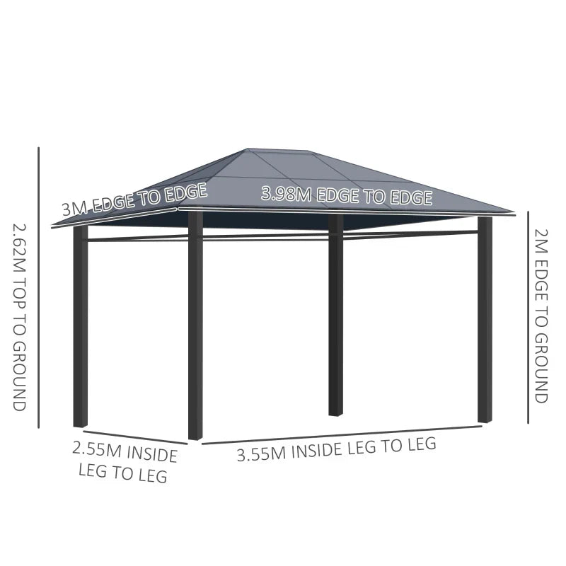 3m x 4m Grey Hardtop Gazebo with Polycarbonate Roof, Steel & Aluminium Fram