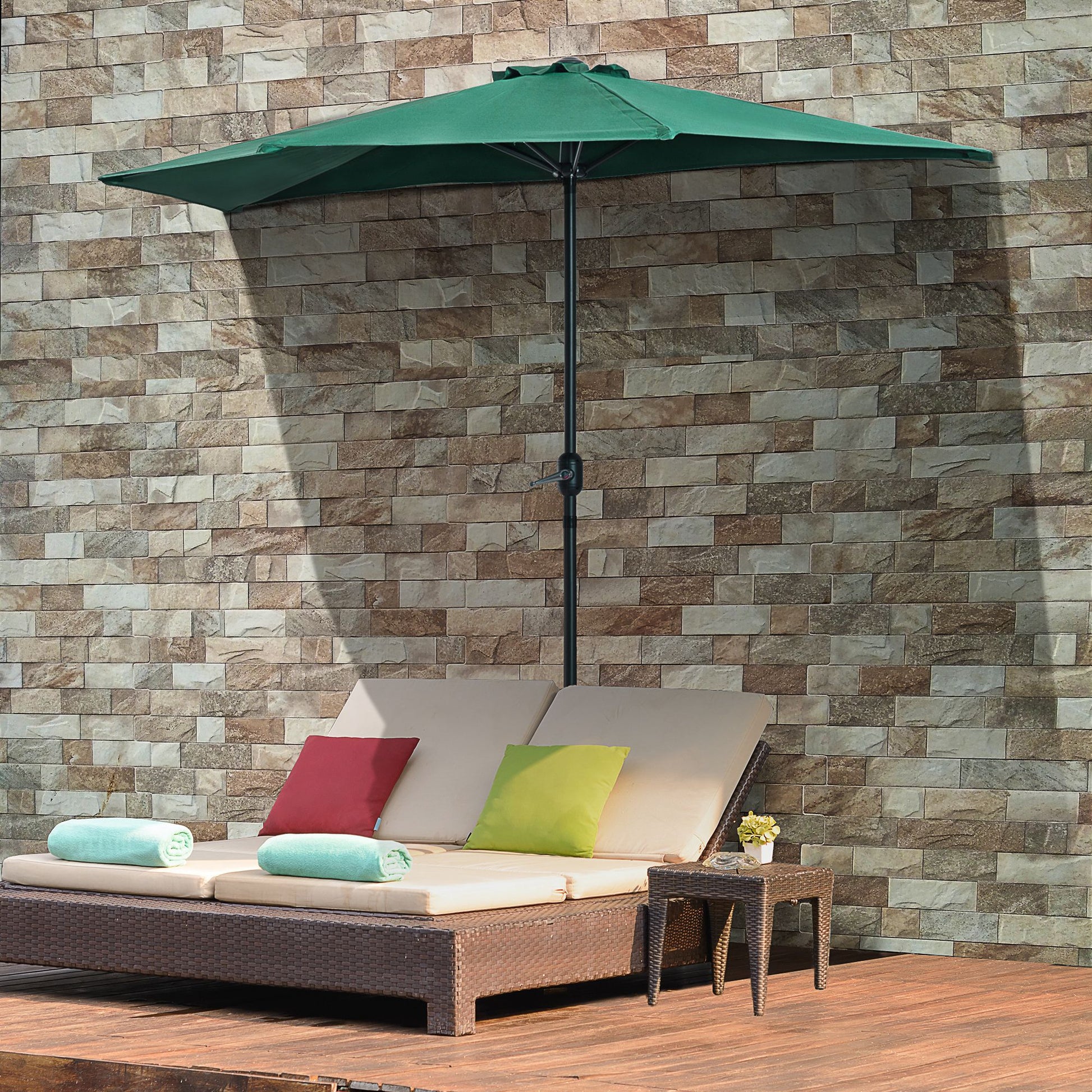 Mediterraneo 2.7m Garden Half Parasol, Outdoor Balcony Umbrella with 5 Steel Ribs, Patio Sun Shade, Green