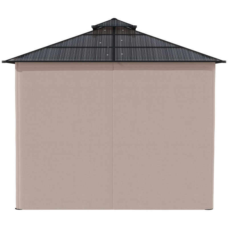 3m x 3m Hardtop Garden Gazebo with Double – Tier Polycarbonate Roof, Privacy Curtains & Insect Mesh Sides