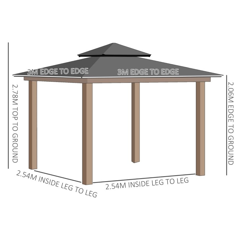 3m x 3m Hardtop Garden Gazebo with Double – Tier Polycarbonate Roof, Privacy Curtains & Insect Mesh Sides
