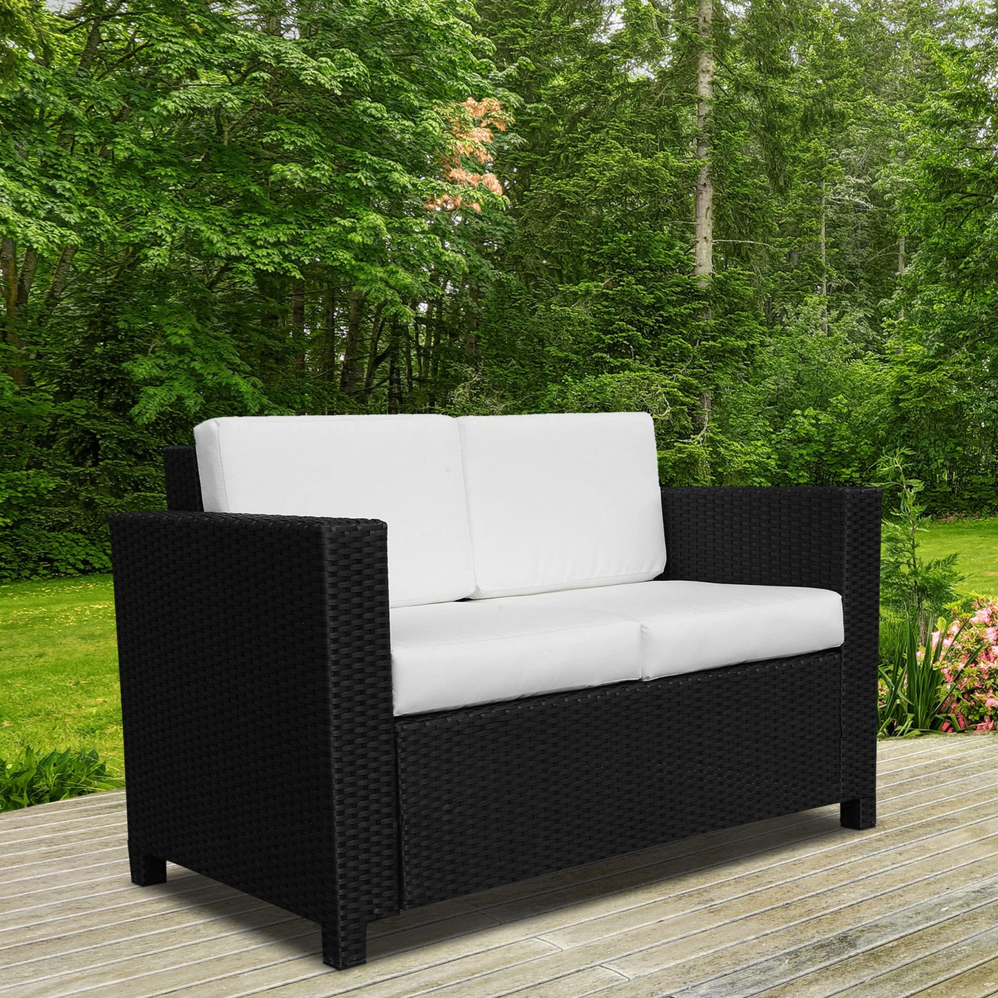 Tivoli Rattan Sofa, 2 Seater Garden Furniture with Soft Padded Cushion and Armrests