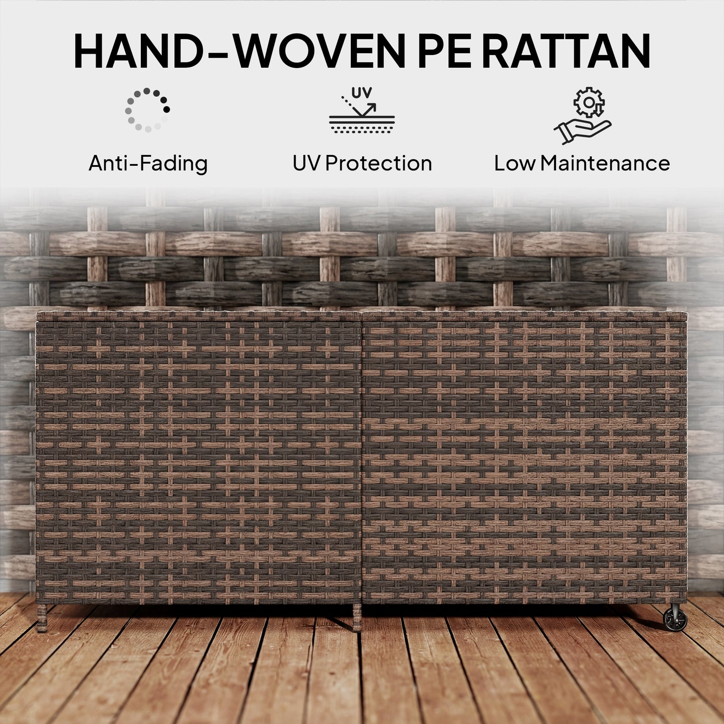 Outsunny - 650L Rattan Garden Storage Box, with Wheels, Mixed-Brown