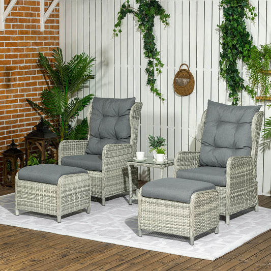 Sorrento 5 Piece Rattan Bistro Set with Adjustable Back, Reclining Wicker Balcony Furniture with Cushions