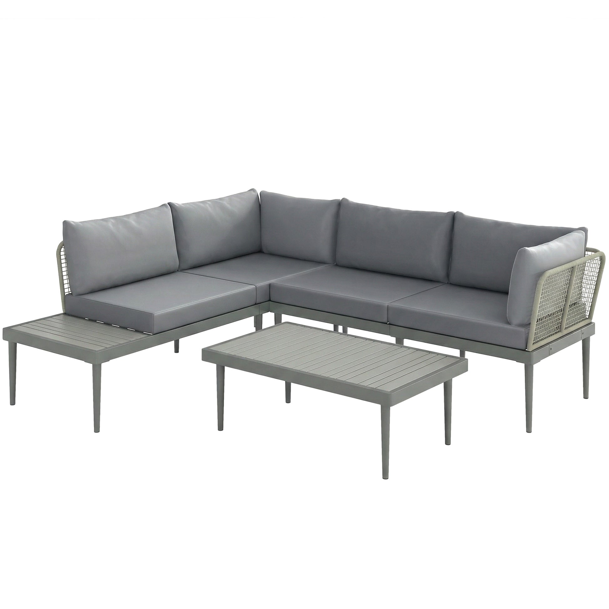 Outsunny Thee-Piece 'L' Rattan Sofa Set - Grey