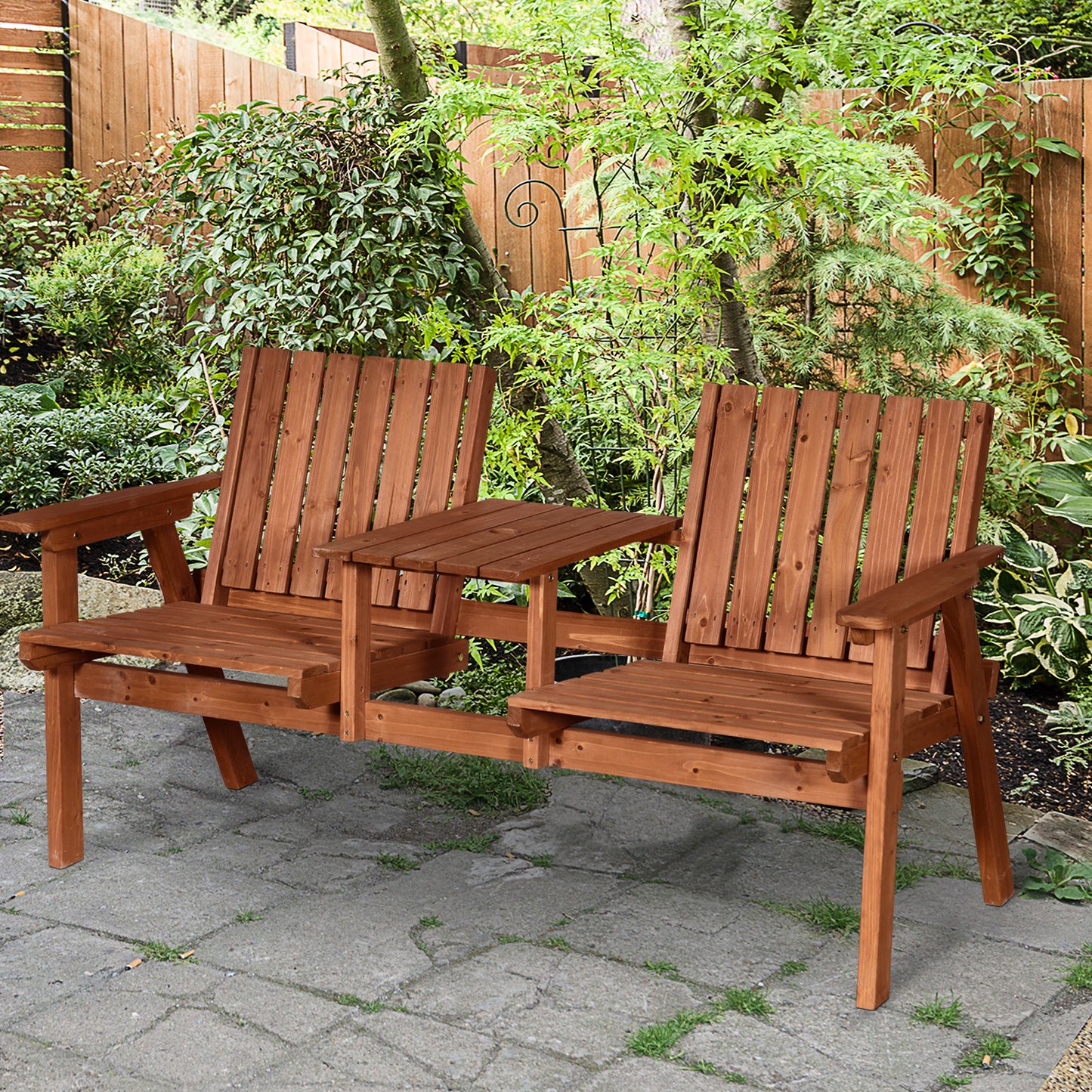 Mediterraneo 2-Seater Fir Wood Bench w/ Centre Table