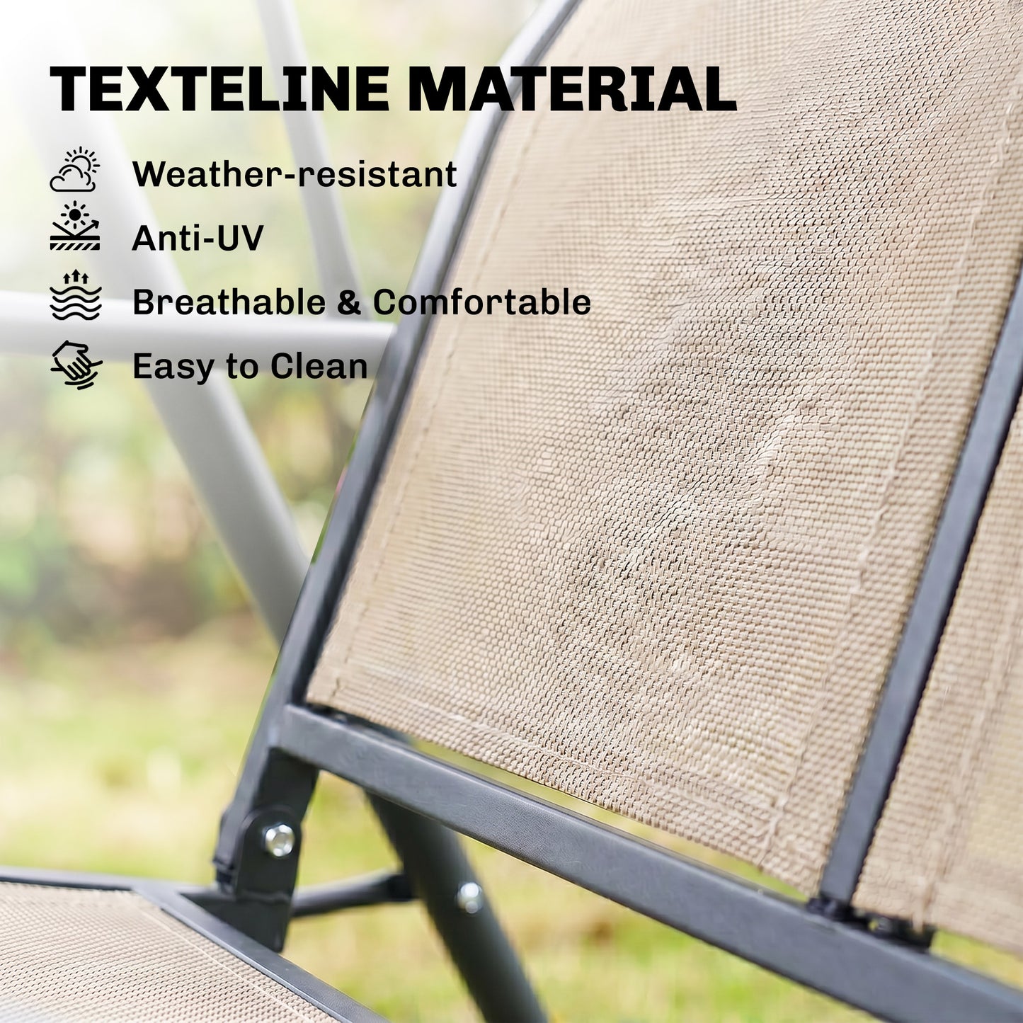 Outsunny 3 Seater Swing Chair, Garden Swing Bench with Adjustable Tilting Canopy, Breathable Mesh Seat and Heavy Duty Steel Frame for Patio, Yard, Beige
