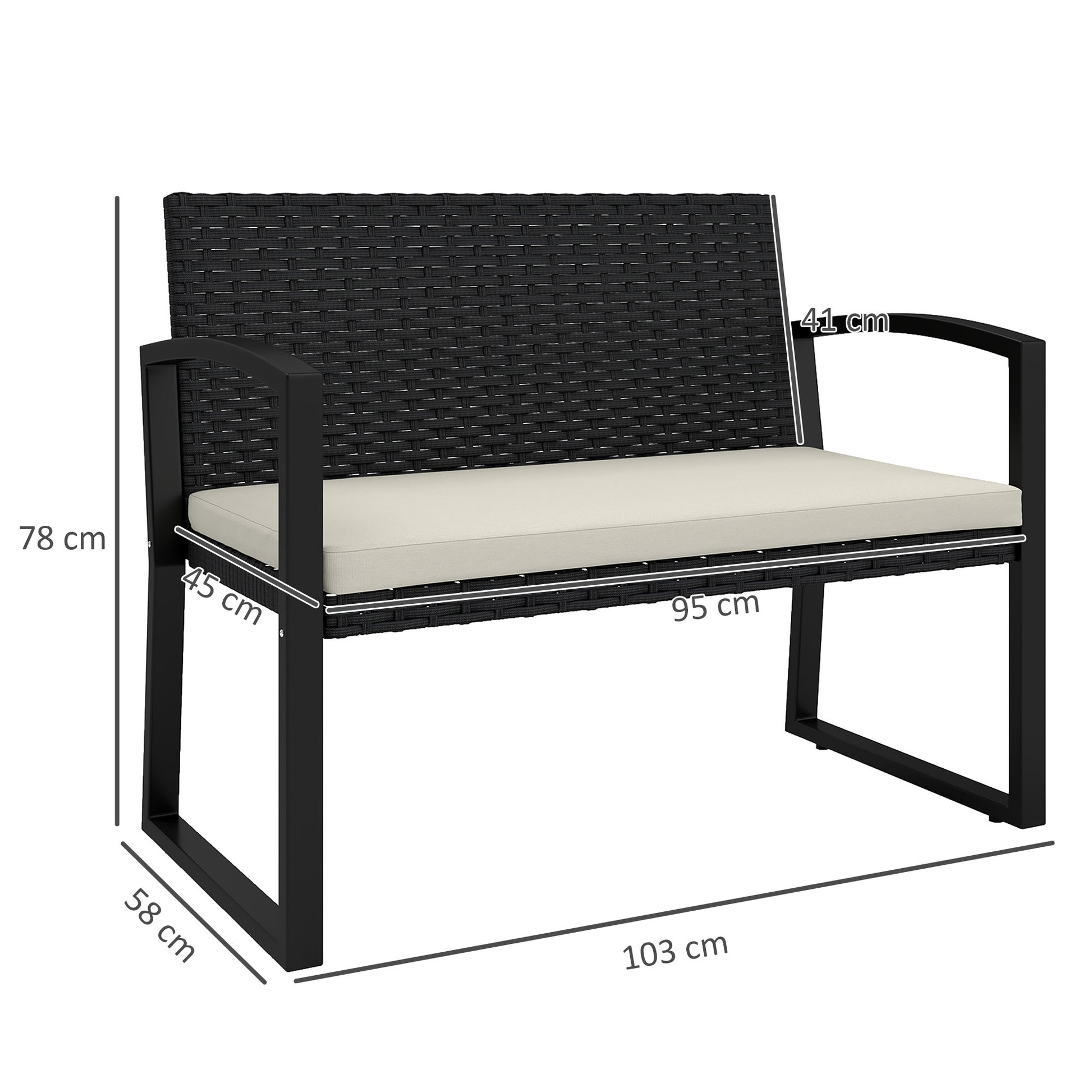 Outsunny Two-Seater Rattan Garden Bench - Beige