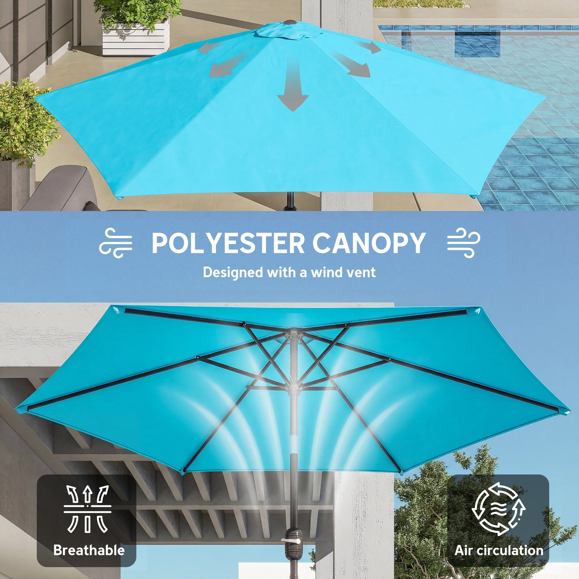 Outsunny 2.6 m Garden Parasol Umbrella with Aluminium Pole, Outdoor Patio Umbrella with Tilt and Crank, Vent, Blue
