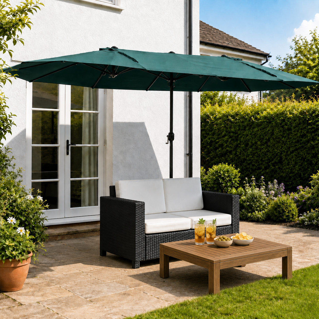 4.6m Double Garden Parasol - Green