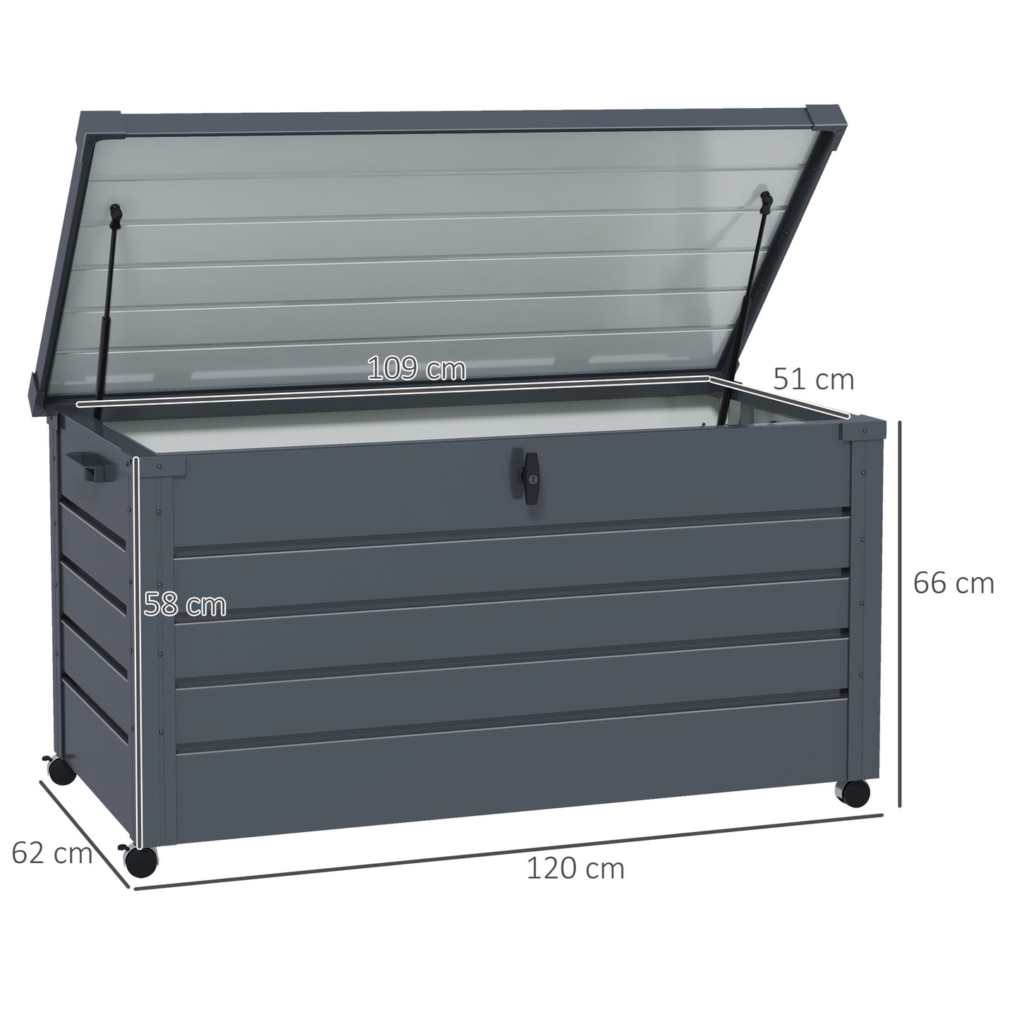 Outsunny - 311L Galvanised Steel Garden Storage Box, with Wheels, Lockable, Dark Grey