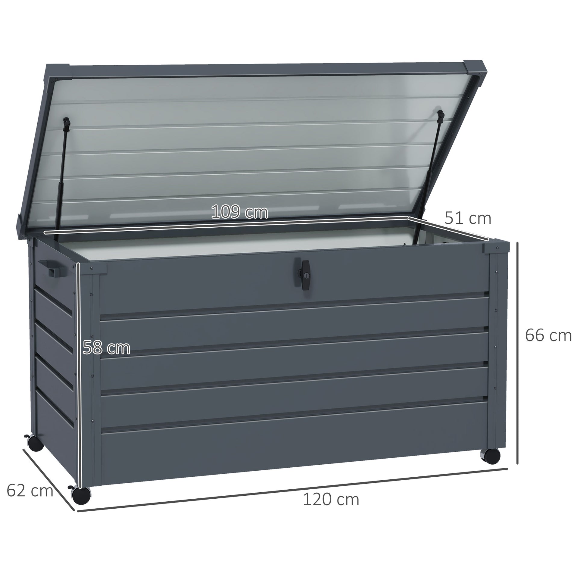Outsunny - 311L Galvanised Steel Garden Storage Box, with Wheels, Lockable, Dark Grey