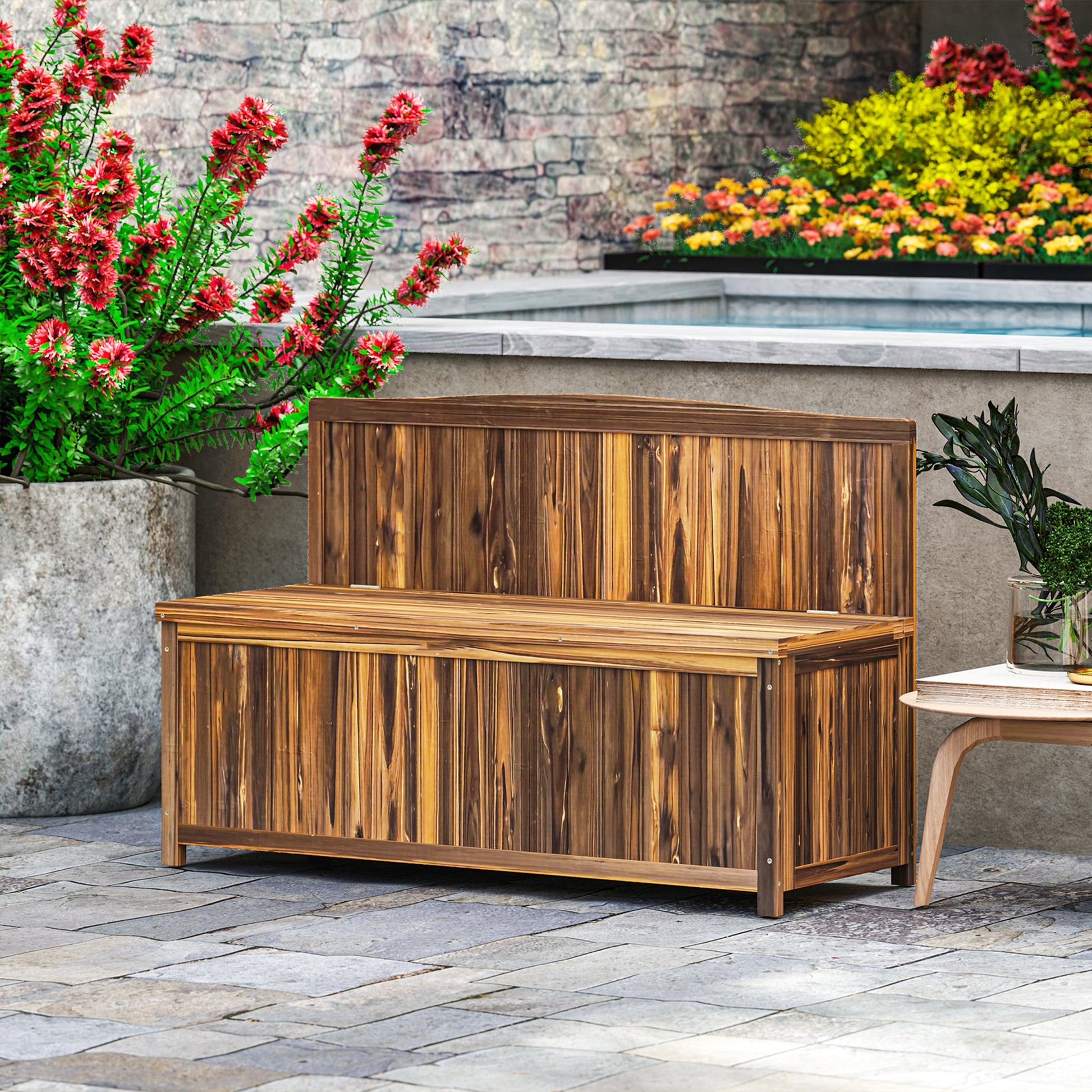 Monaco Wood Storage Bench for Garden Furniture, Garden Seating Tools, Brown