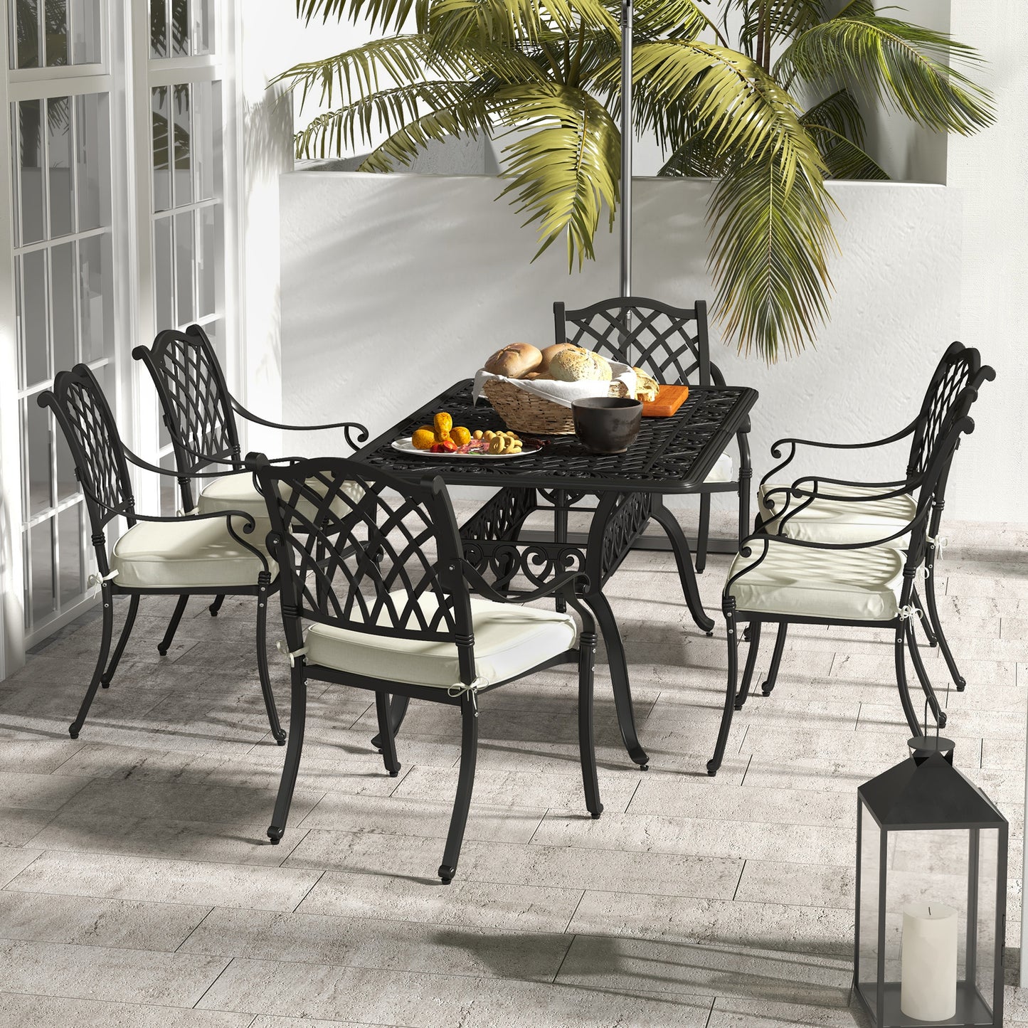 Sorrento 7 Piece Aluminium Patio Dining Set with Umbrella Hole Black