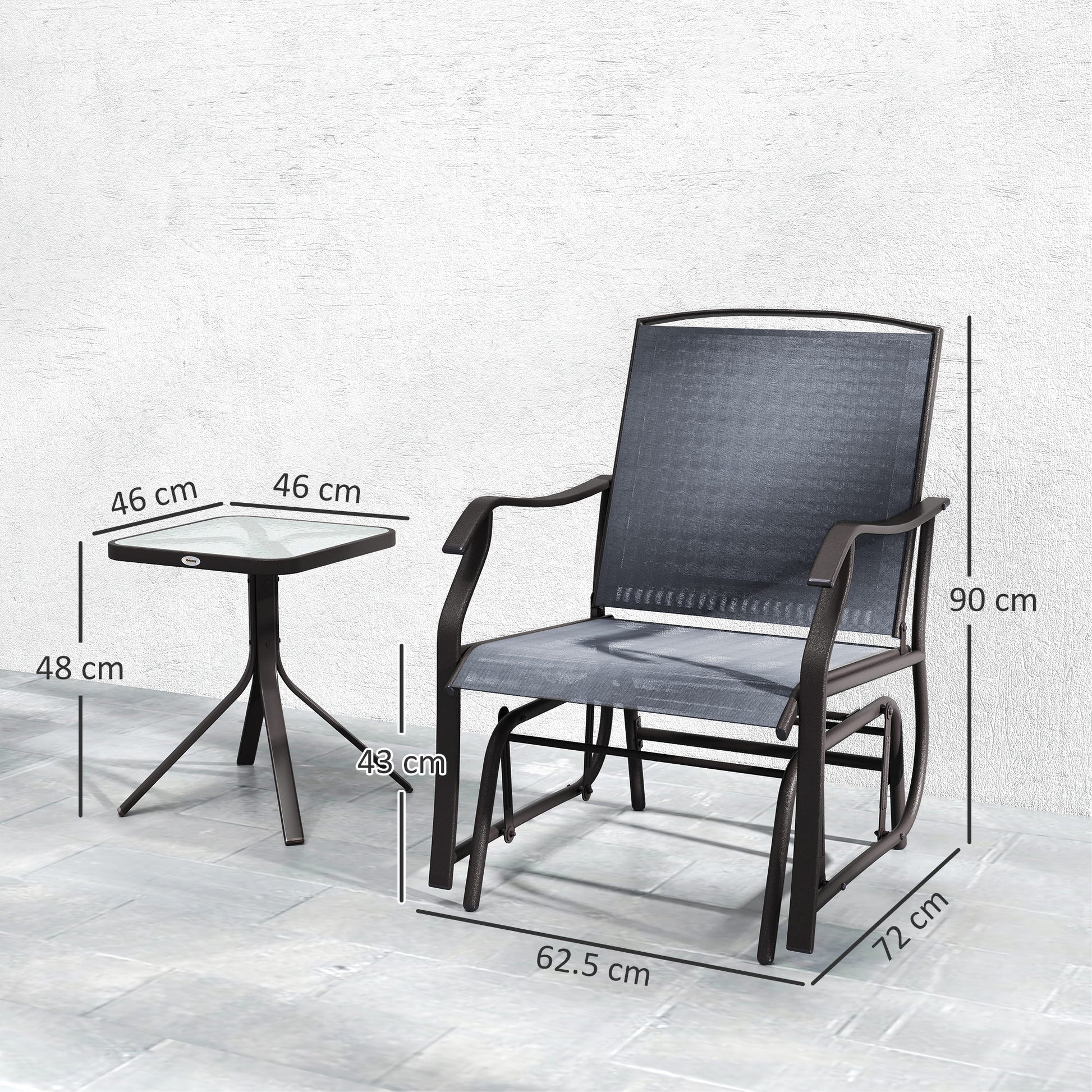 Outsunny Glider Rocking Chair & Table Set 2 Single Seaters Rocker Garden Swing Chair Patio Furniture Bistro Set Grey