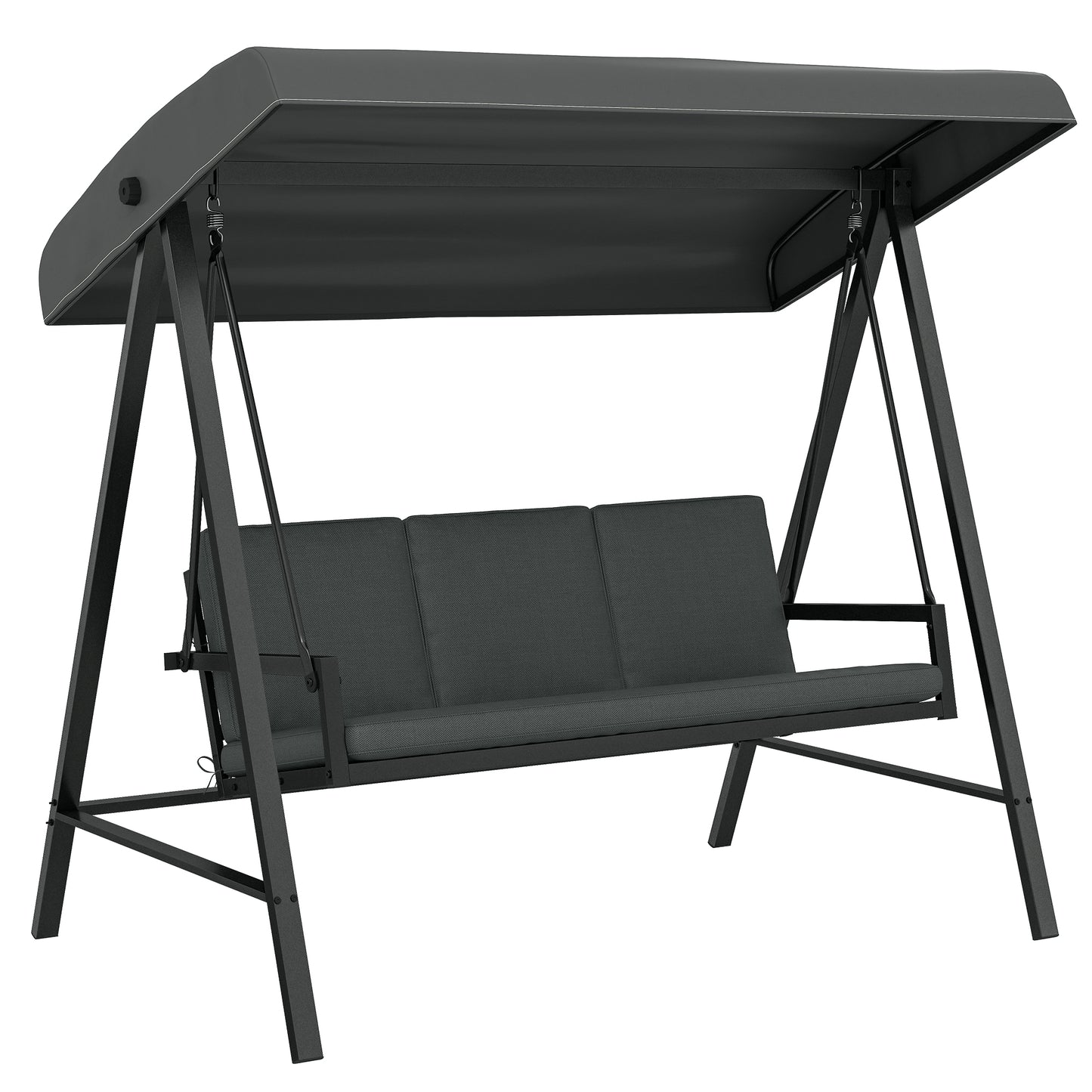 Outsunny Three-Seat Garden Swing Chair, with Adjustable Canopy - Dark Grey