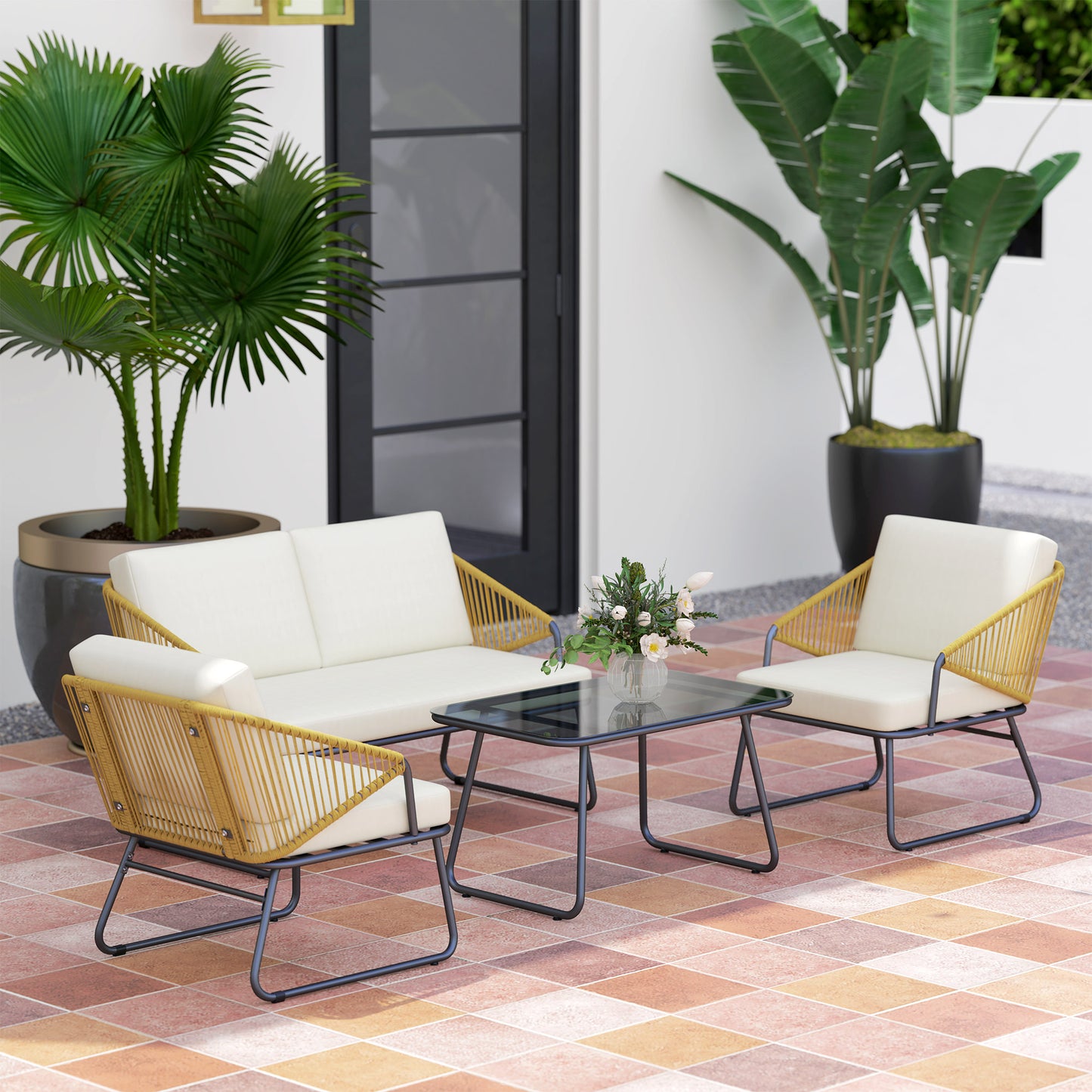Tivoli Four-Piece Rattan Strong Panel Garden Sofa Set - Natural