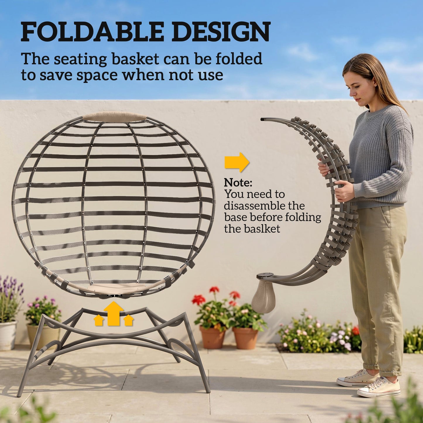Outsunny Egg Chair with Cushion & Side Pocket - Brown