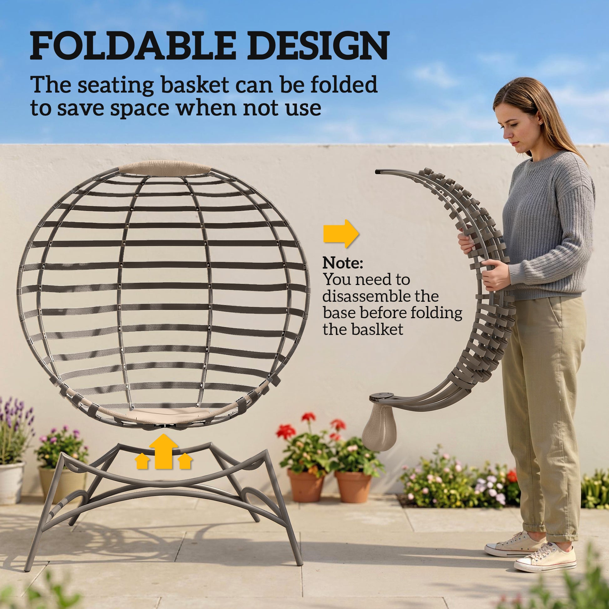 Outsunny Egg Chair with Cushion & Side Pocket - Brown