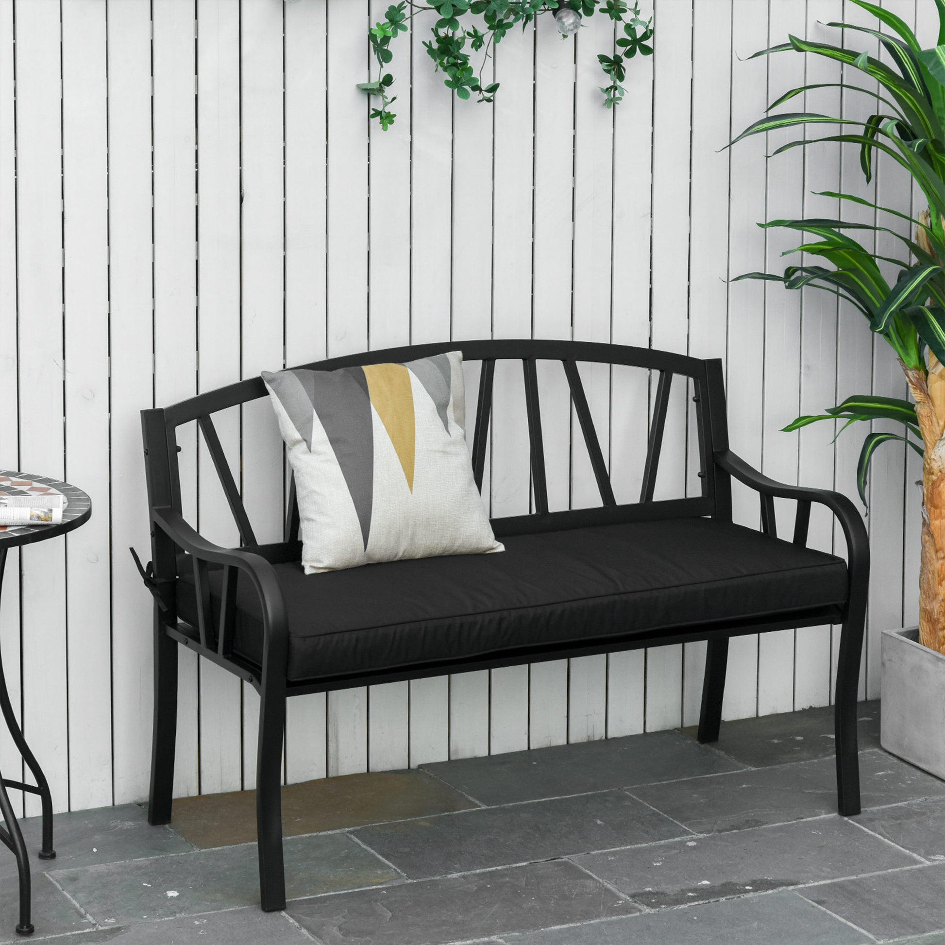 Tivoli 2-Seater Garden Bench with Cushion, Metal Loveseat