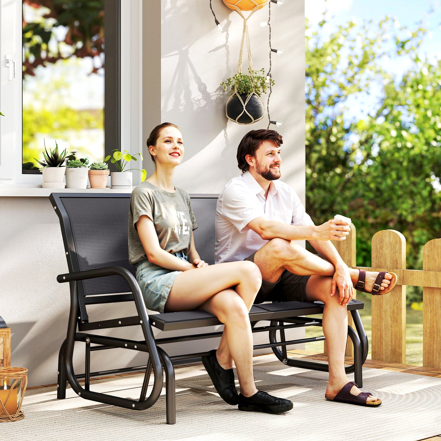 Riviera 2-Person Outdoor Glider Bench Patio Double Swing Gliding Chair Loveseat w/Power Coated Steel Frame for